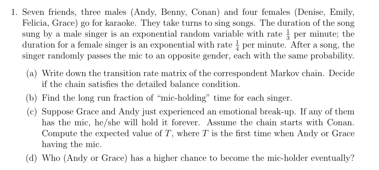 1. Seven friends, three males (Andy, Benny,