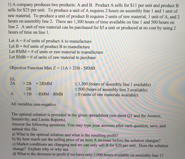 -answer report on excel -sensitivity report on