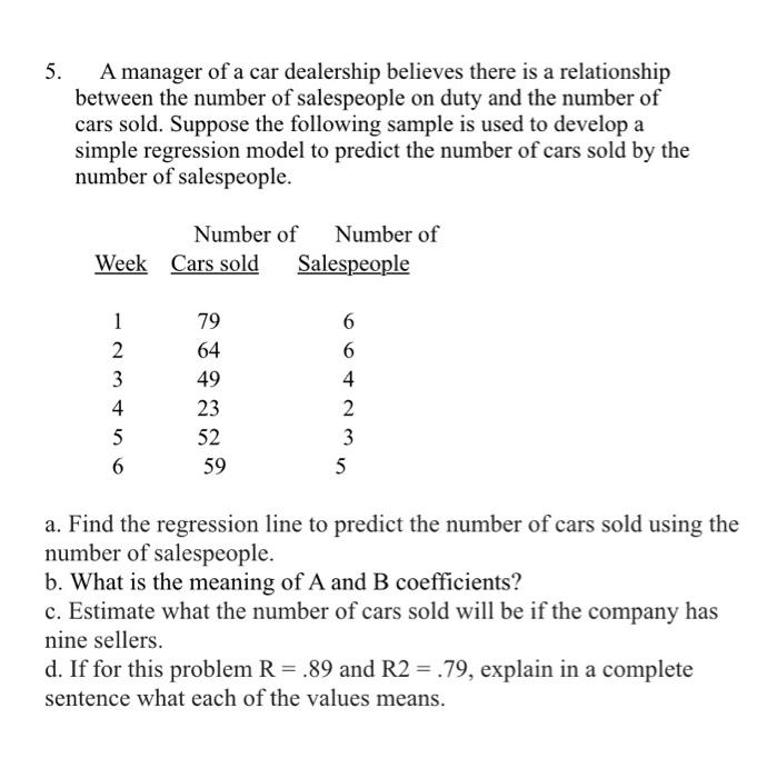 5. A manager of a car dealership believes there