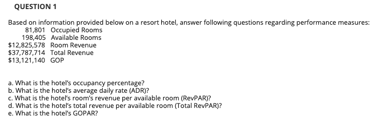 QUESTION 1 Based on information provided below on