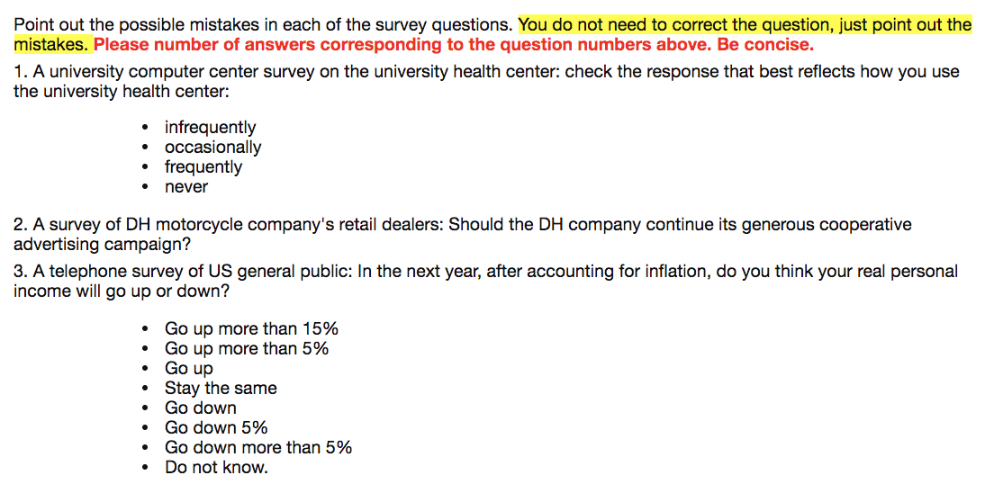 Point out the possible mistakes in each of the