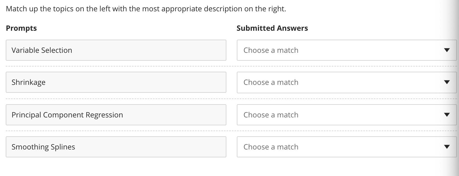 Match up the topics on the left with the most