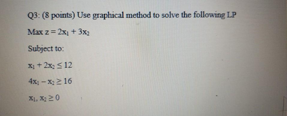 Q3: (8 points) Use graphical method to solve the