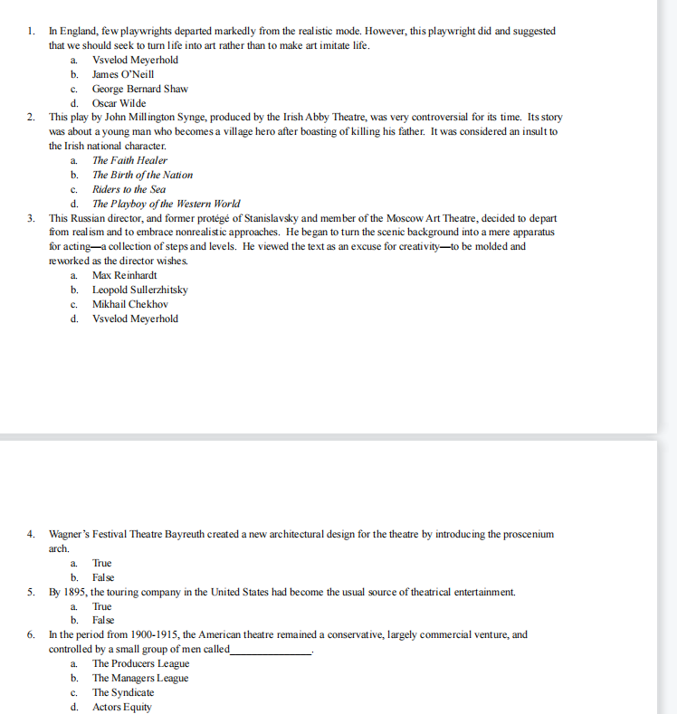 1. a. In England, few playwrights departed