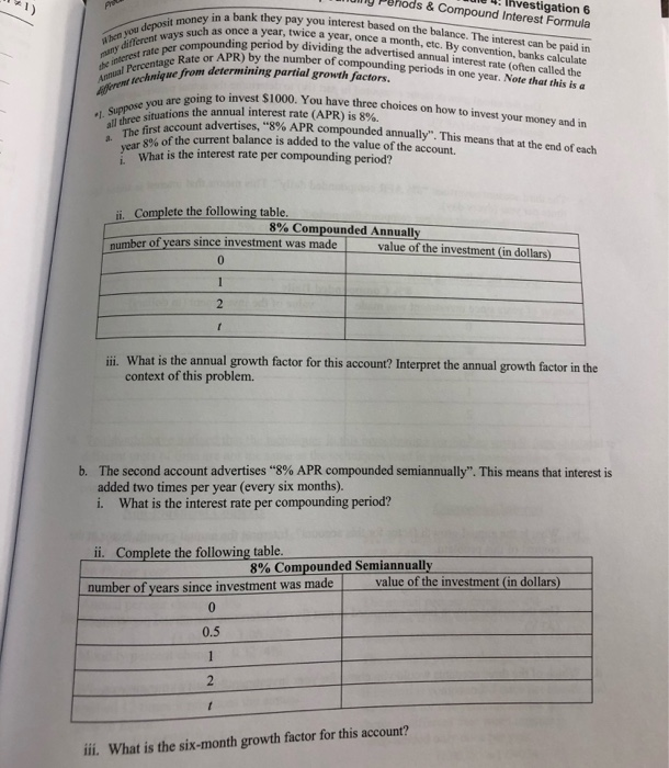we lhvestigation 6 Ny Perods & Compound Interest