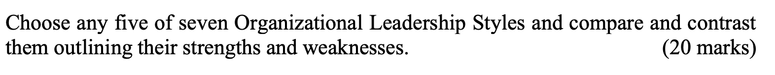 Choose any five of seven Organizational