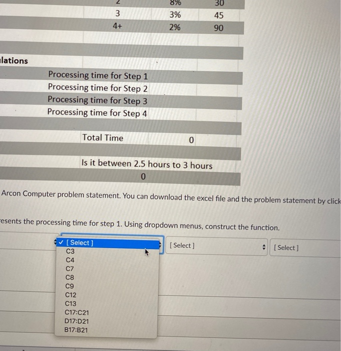 what are the correct drop down options for the 4