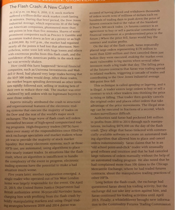 Answer all of the questions! The Flash Crash: A