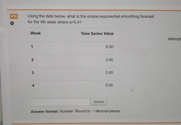 #10 Using the data below, what is the simple
