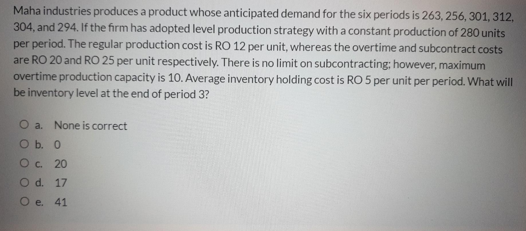 Maha industries produces a product whose