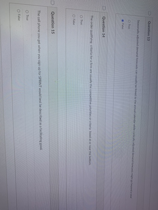Question 13 Seasonally adjusted demand forecasts
