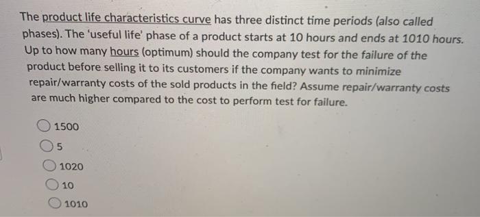 The product life characteristics curve has three