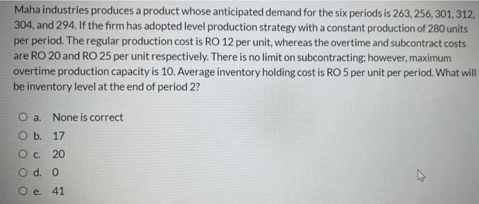 Maha industries produces a product whose