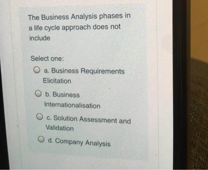 The Business Analysis phases in a life cycle