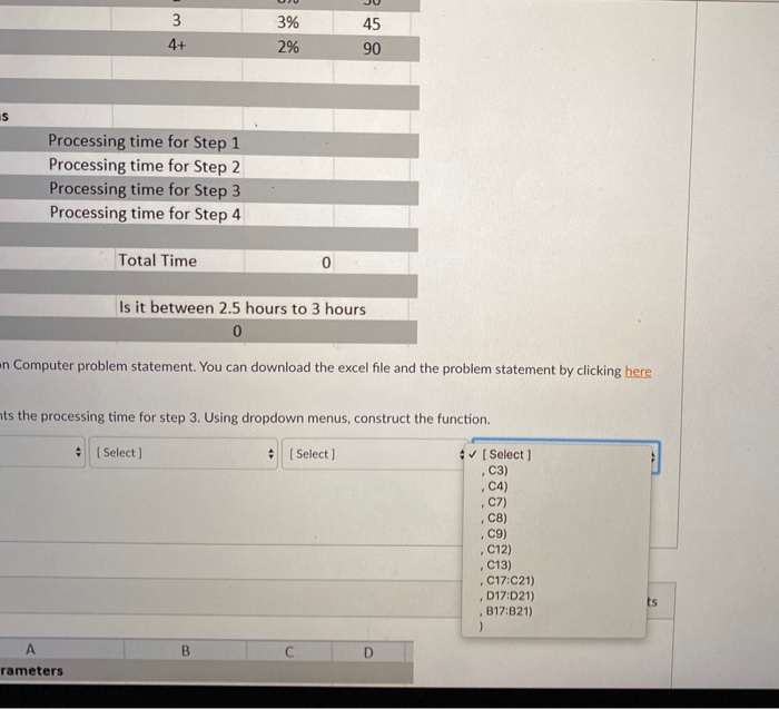 what are the correct drop down options for the 4