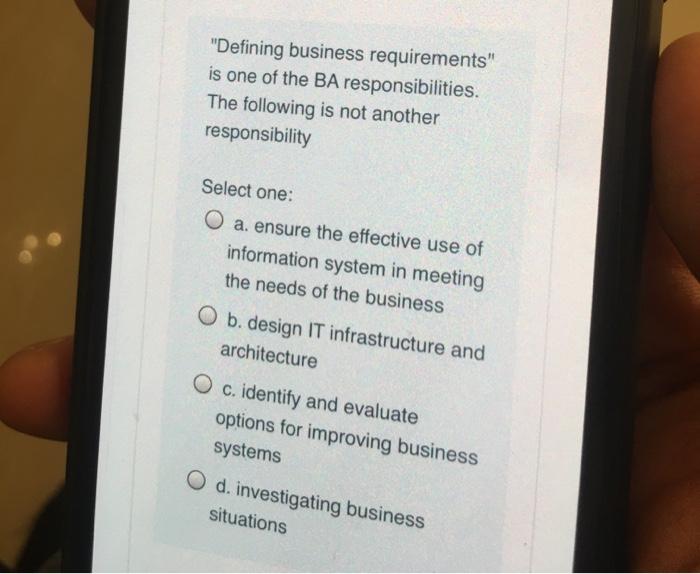 "Defining business requirements" is one of the BA