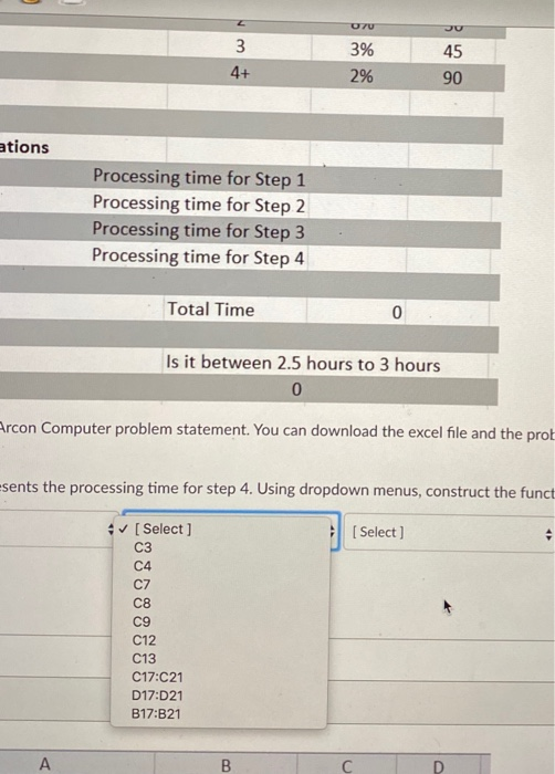 what are the correct drop down options for the 4