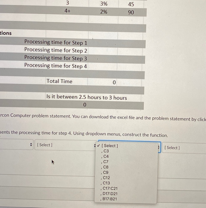 what are the correct drop down options for the 4