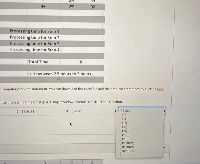 what are the correct drop down options for the 4
