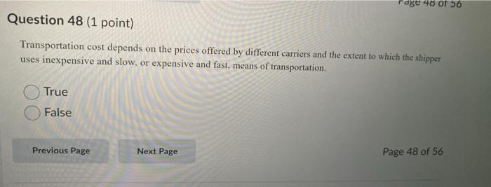 rase o of 56 Question 48 (1 point) Transportation