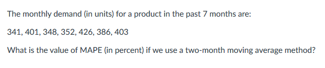 The monthly demand (in units) for a product in