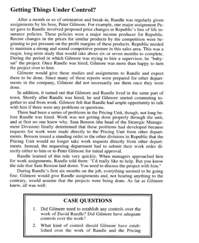 Getting Things Under Control? After a month or so