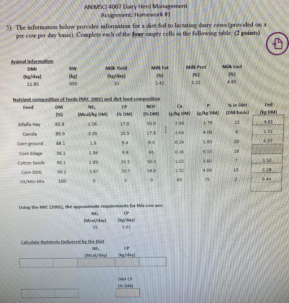 The information below provides information for a