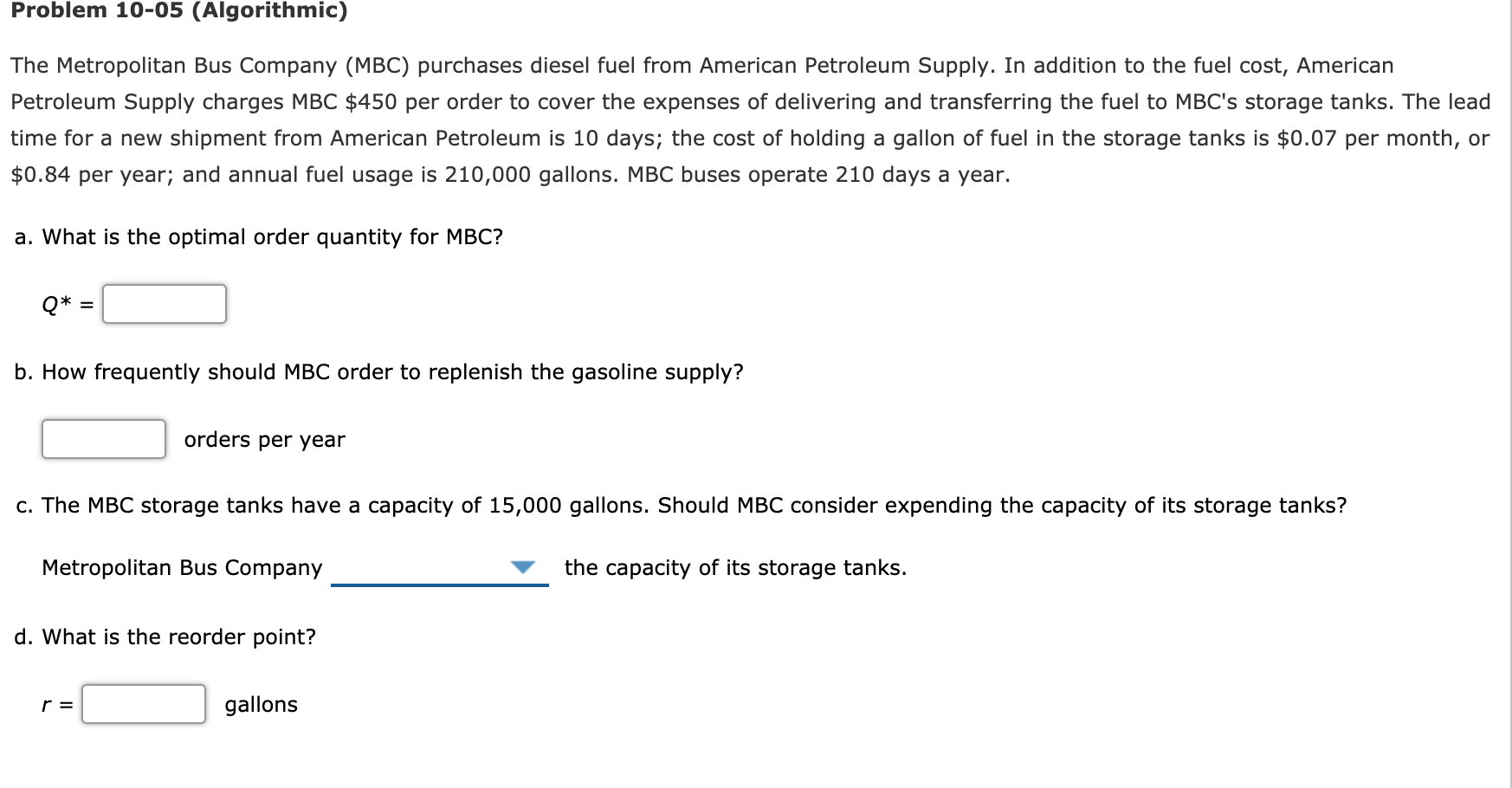 Problem 10-05 (Algorithmic) The Metropolitan Bus