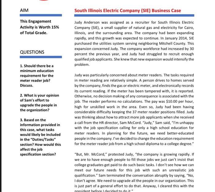 AIM This Engagement Activity is worth 15% of