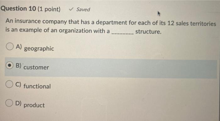 Question 10 (1 point) Saved An insurance company