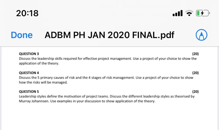 QUESTION 3 (20) Discuss the leadership skills