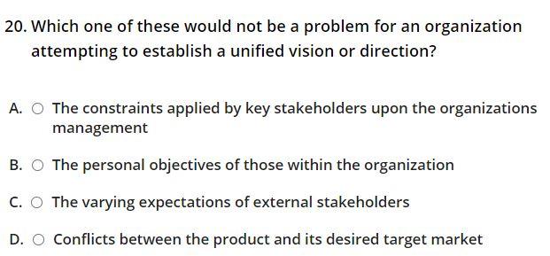 20. Which one of these would not be a problem for