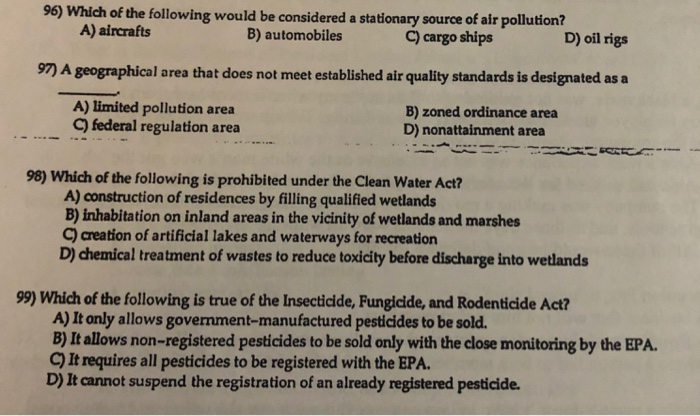 96) Which of the following would be considered a