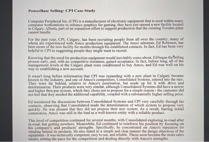 PowerBase Selling: CPI Case Study Computer
