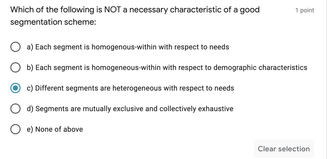 1 point Which of the following is NOT a necessary