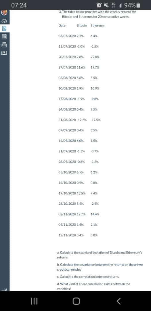 07:24 49 / 94% 3. The table below provides with