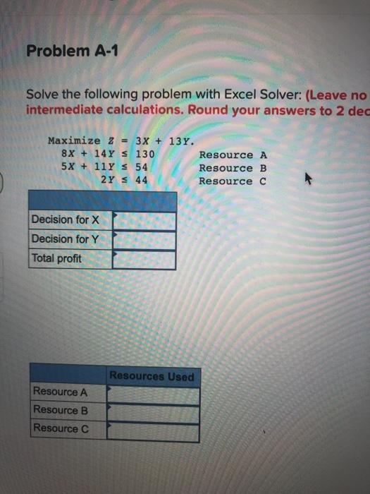 Problem A-1 Solve the following problem with