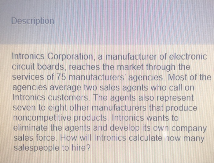 please answer Description Intronics Corporation,