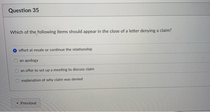 Question 35 Which of the following items should