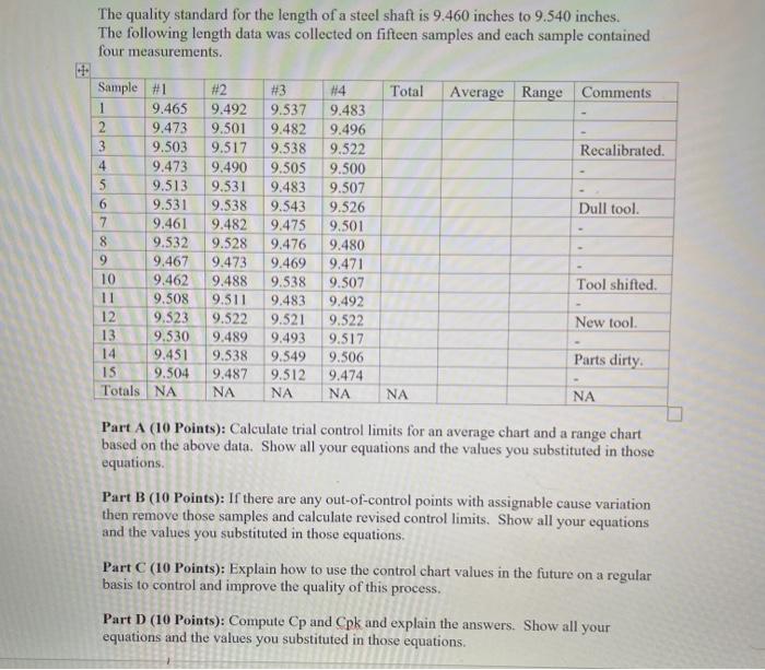 statististical quality control question. please