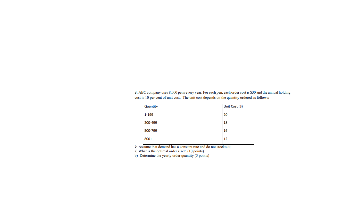 3. ABC company uses 8,000 pens every year. For