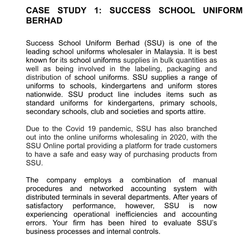 CASE STUDY 1: SUCCESS SCHOOL UNIFORM BERHAD