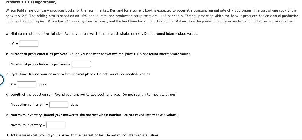 Problem 10-13 (Algorithmic) Wilson Publishing