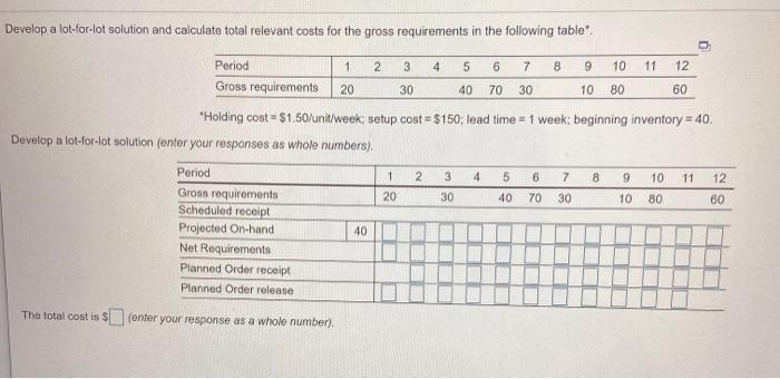 Develop a lot-for-lot solution and calculate