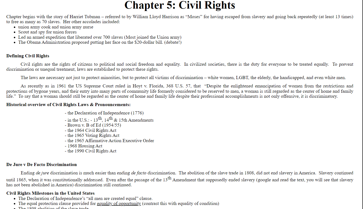 Chapter begins with the story of Harriet Tubman -