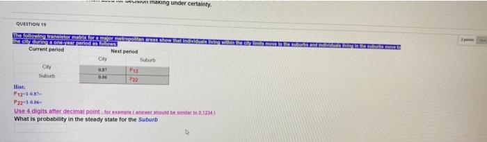 MES making under certainty. QUESTION 19