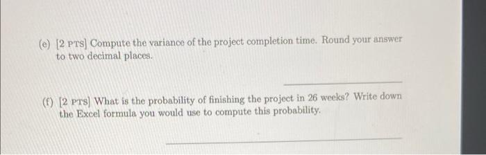 2. Consider the following project. Time Estimates