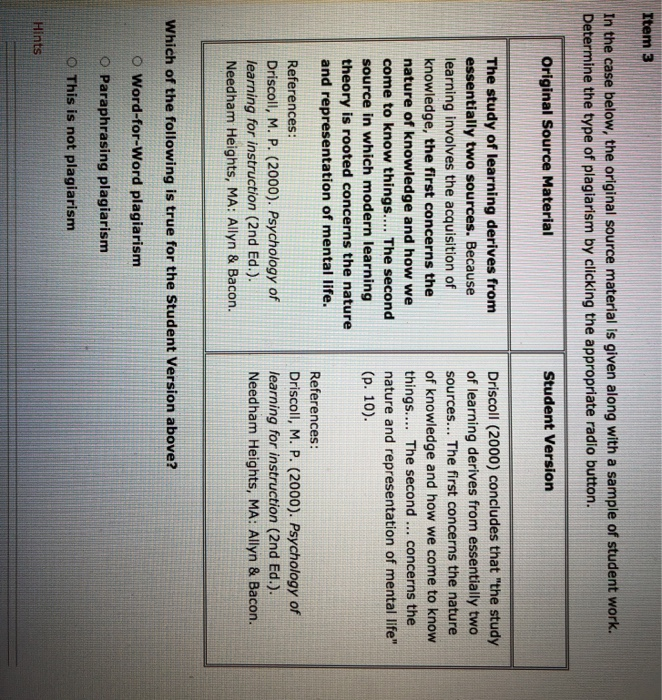 Item 1 In the case below, the original source