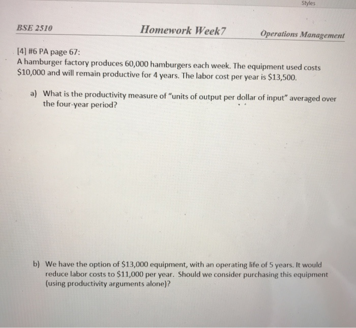 Styles BSE 2510 Homework Week 7 Operations