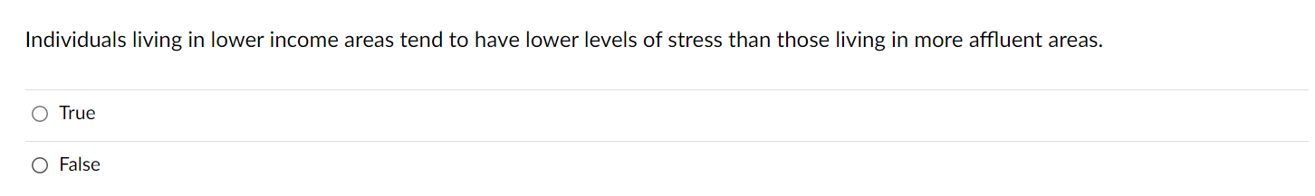 Individuals living in lower income areas tend to